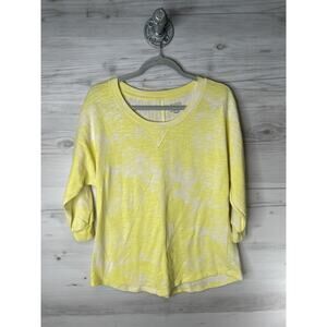 Sonoma Life + Style Shirt Womens Medium Yellow Slub Knit 3/4 Sleeve Top Crewneck